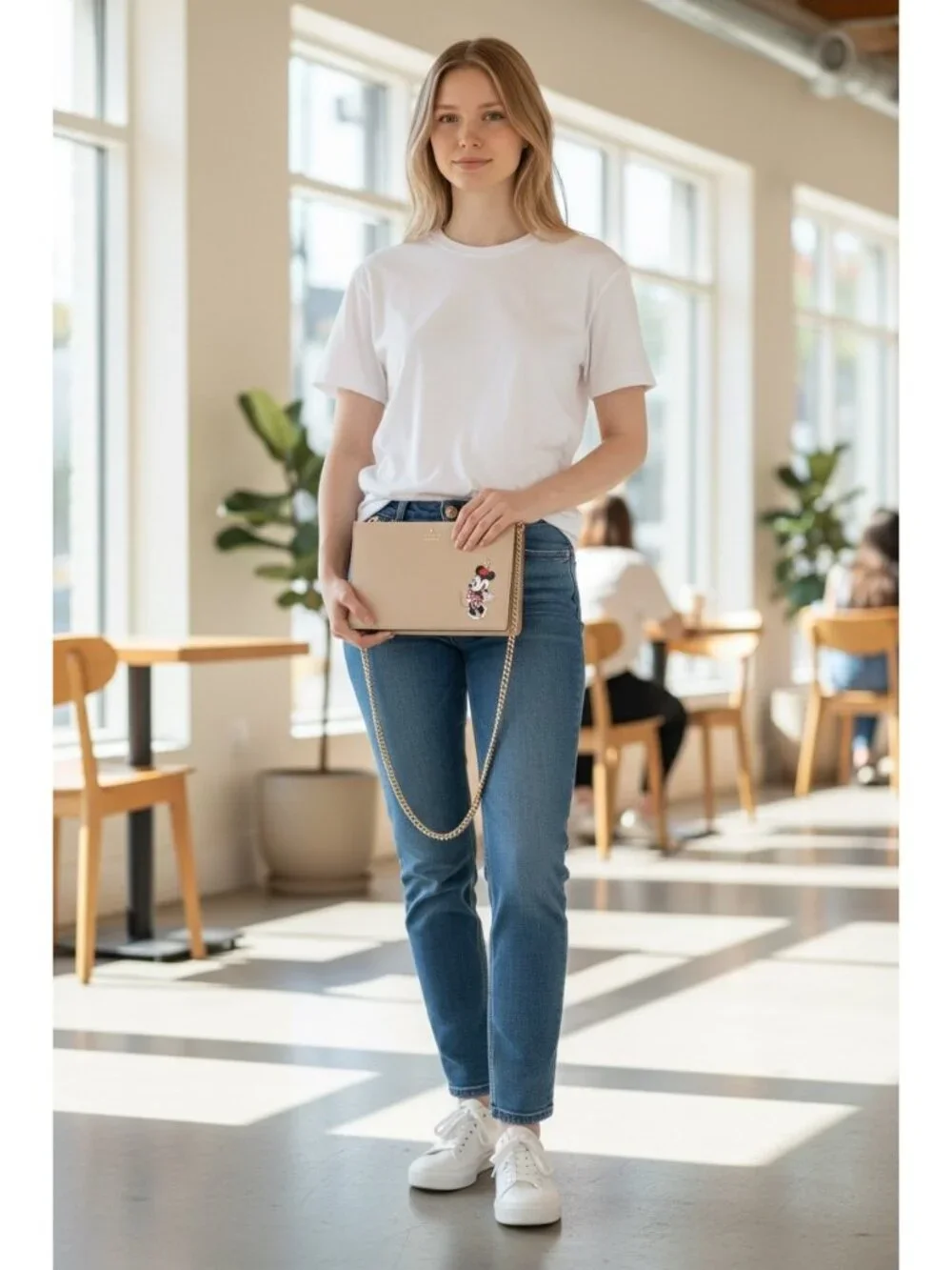 Kate Spade New York Minnie Mouse Crossbody Bag Beige Leather Chain Strap - Picture 2 of 14